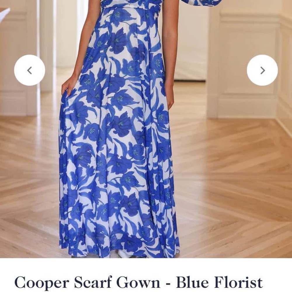 Blue Floral Wedding Dress with Scarf
